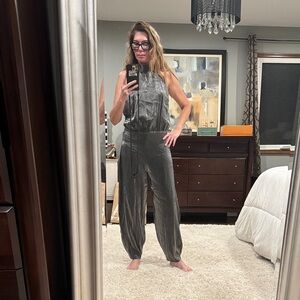 Zara Metallic Silver halter ballon  Jumpsuit size L NWT